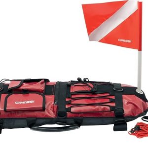 Spearfishing Signal Board Buoy - Spearguns Holder w/Line & Flag - Pockets, Ring - Designed Quality Since 1946, Red/White/Black
