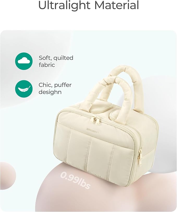Travel Toiletry Bag, Puffy Large Toiletry Bag for Women, Lightweight Cosmetic Makeup Bag Organizer with Handle for Traveling, Accessories, Essentials, Toiletries (Beige - 图片 6