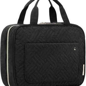 Toiletry Bag Travel Bag with Hanging Hook, Water-resistant Makeup Cosmetic Bag Travel Organizer for Accessories, Shampoo, Full-size Container, Toiletries (Black, Medium)