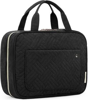 Toiletry Bag Travel Bag with Hanging Hook, Water-resistant Makeup Cosmetic Bag Travel Organizer for Accessories, Shampoo, Full-size Container, Toiletries (Black, Medium)