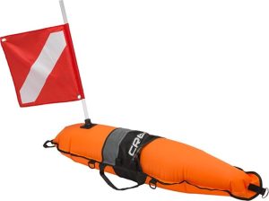 Inflatable Float Signal Board for Freediving, Scuba Diving, Dive Flag, Hi-Visibility Orange, Reflective Strip, D-Rings