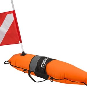 Inflatable Float Signal Board for Freediving, Scuba Diving, Dive Flag, Hi-Visibility Orange, Reflective Strip, D-Rings