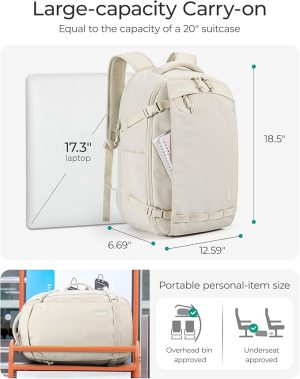 Travel Backpack for Women, 30L Travel Backpack Carry On Flight Approved, TSA Approved Personal Item Travel Bag, Water Resistant Weekender Bag Luggage Daypack, Beige - 图片 5