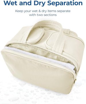 Travel Toiletry Bag, Lightweight Large Wide-open Travel Bag for Women, Puffy Cosmetic Makeup Bag Organizer with Handle for Accessories,Essentials, Toiletries, Beige - 图片 7