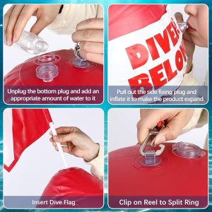 Maitys Heavy Duty PVC Dive Flag Float Freediving Rope Set Inflatable Signal Floater with Dive Flag Freediving Lanyard Leash for Snorkeling Water Sport Signaling Swimming Boating Fishing - 图片 3