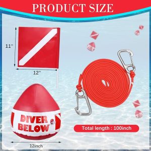 Maitys Heavy Duty PVC Dive Flag Float Freediving Rope Set Inflatable Signal Floater with Dive Flag Freediving Lanyard Leash for Snorkeling Water Sport Signaling Swimming Boating Fishing - 图片 4