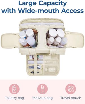 Travel Toiletry Bag, Lightweight Large Wide-open Travel Bag for Women, Puffy Cosmetic Makeup Bag Organizer with Handle for Accessories,Essentials, Toiletries, Beige - 图片 4