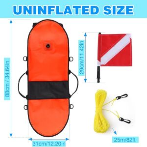 Spearfishing Buoy, Hi-Visibility Inflatable Torpedo Buoy Float Signal Floater Ball with Dive Safety Flag and 82ft Ropes for Scuba Diving, Freediving, Snorkeling, Swimming - 图片 3