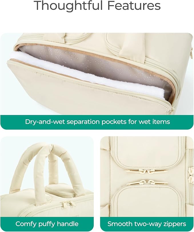 Travel Toiletry Bag, Puffy Large Toiletry Bag for Women, Lightweight Cosmetic Makeup Bag Organizer with Handle for Traveling, Accessories, Essentials, Toiletries (Beige - 图片 2