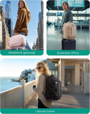 Travel Backpack Carry on Flight Approved, 30L Lightweight Backpack Fits 17.3 Inch Laptop for Men Women, Water Resistant Personal Item Travel Bag with USB Charging Port, Black - 图片 2