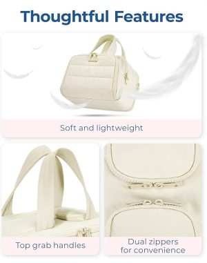 Travel Toiletry Bag, Lightweight Large Wide-open Travel Bag for Women, Puffy Cosmetic Makeup Bag Organizer with Handle for Accessories,Essentials, Toiletries, Beige - 图片 2