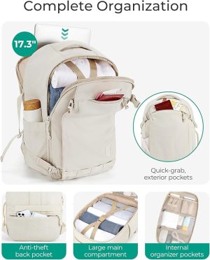 Travel Backpack for Women, 30L Travel Backpack Carry On Flight Approved, TSA Approved Personal Item Travel Bag, Water Resistant Weekender Bag Luggage Daypack, Beige - 图片 4