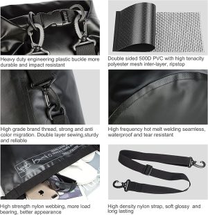 Waterproof Duffel Bag Heavy Duty Water Proof Motorcycle Bag Roll Top Dry Travel Bag with Large Storage Space for Traveling, Camping, Kayaking, Fishing, Rafting, Boating,Gym - 图片 6