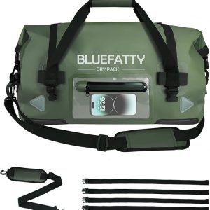 Waterproof Motorcycle Duffel Bag Roll Top Dry Duffel Bag with Quick-fixed Straps for Rafting, Boating, Kayaking, Travel, 50L/70L(Army Green)