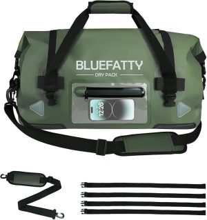 Waterproof Motorcycle Duffel Bag Roll Top Dry Duffel Bag with Quick-fixed Straps for Rafting, Boating, Kayaking, Travel, 50L/70L(Army Green)